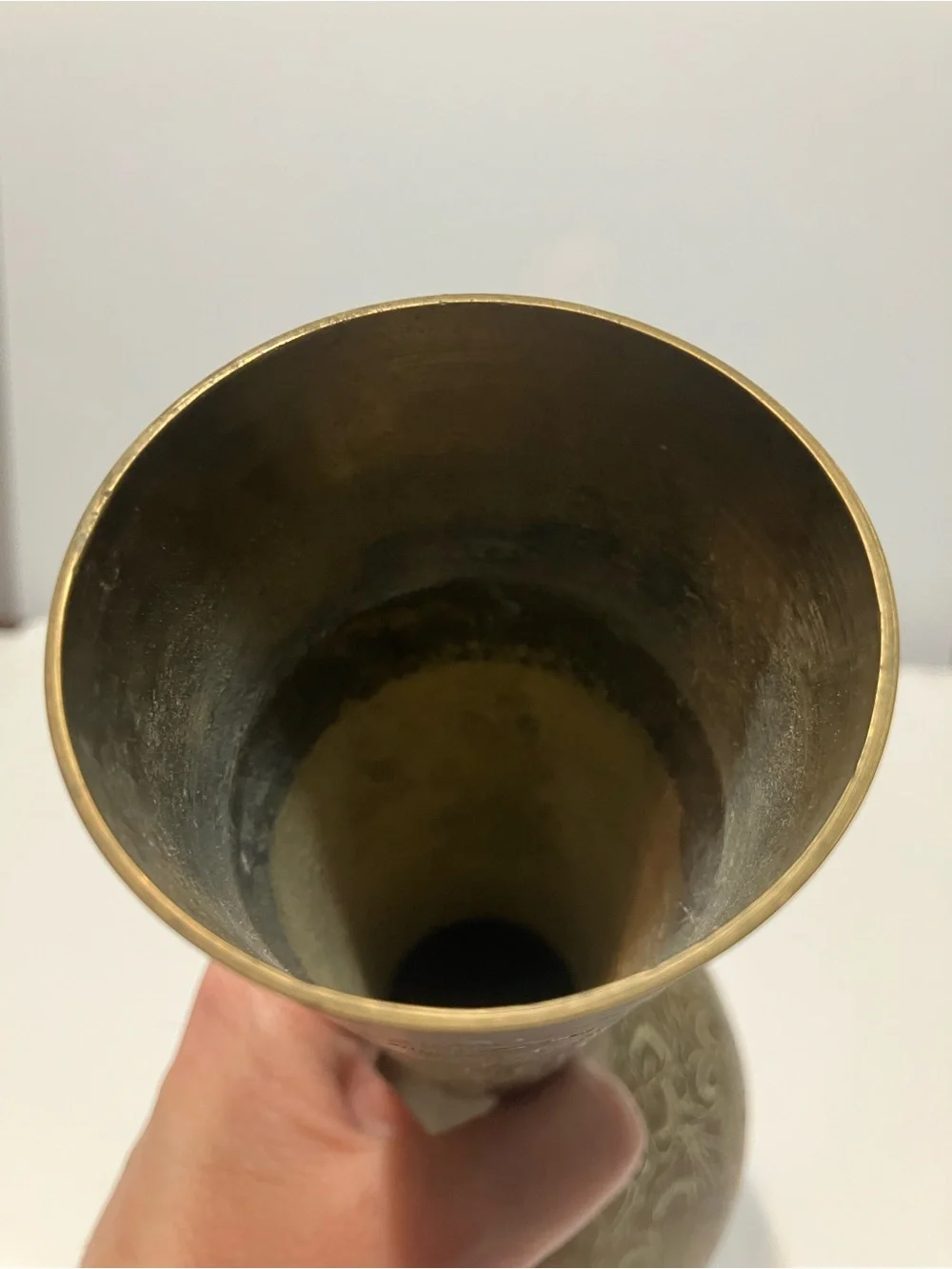 Vintage Brass Etched Floral Vase Signed India SP-103 11.75” Decorative